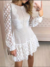 Women's Elegant Polka Dot Stitching Lace Long Sleeve Dress