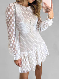 Women's Elegant Polka Dot Stitching Lace Long Sleeve Dress