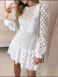 Women's Elegant Polka Dot Stitching Lace Long Sleeve Dress