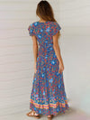 Bohemian long skirt national style sexy V-neck cardigan tunic print dress