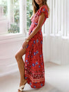 Bohemian long skirt national style sexy V-neck cardigan tunic print dress