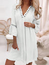 Women's V-neck printed lace paneled bohemian dress