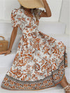 All-over positioning print printed puff-sleeved maxi-neck dress