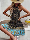 Women's bohemian print holiday halterneck dress