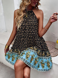 Women's bohemian print holiday halterneck dress