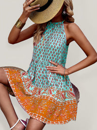 Women's bohemian print holiday halterneck dress