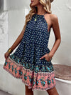 Women's bohemian print holiday halterneck dress