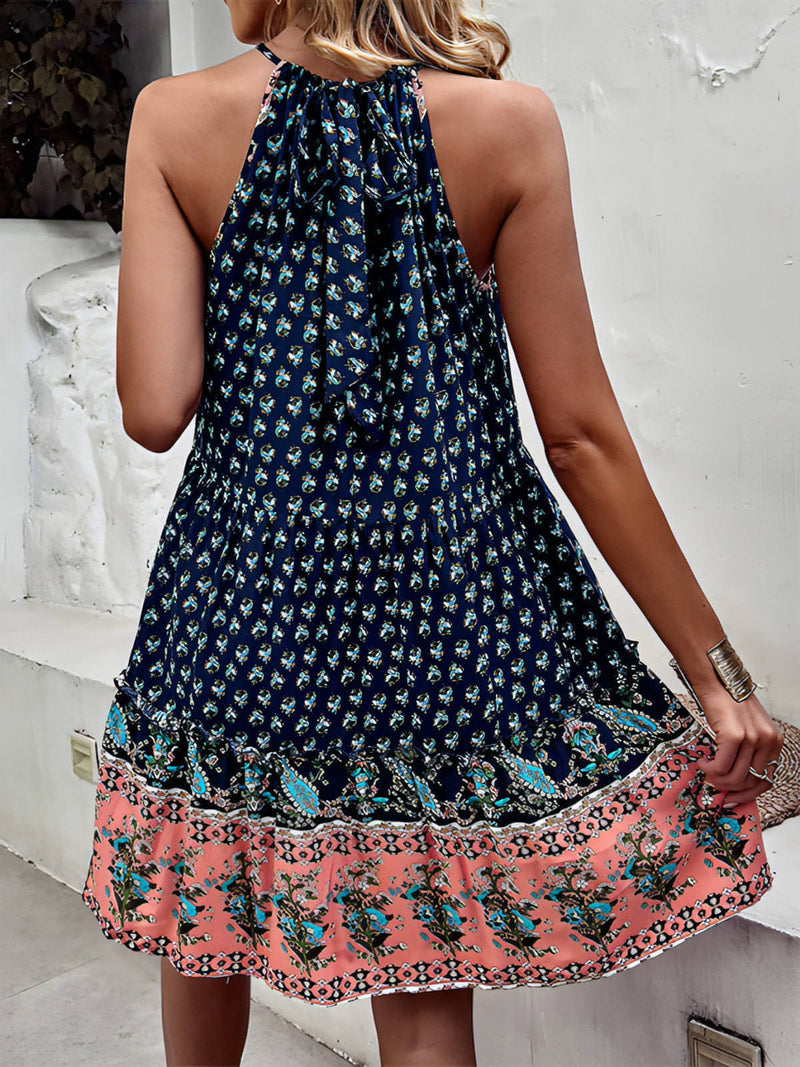 Women's bohemian print holiday halterneck dress