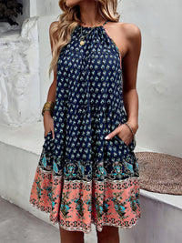 Women's bohemian print holiday halterneck dress