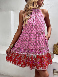 Women's bohemian print holiday halterneck dress