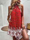 Women's bohemian print holiday halterneck dress