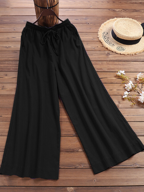 Women's solid color  linen loose wide-leg pants