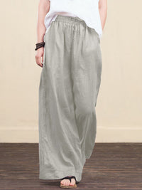 Women's solid color  linen loose wide-leg pants