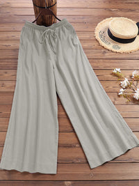 Women's solid color  linen loose wide-leg pants