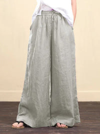 Women's solid color  linen loose wide-leg pants