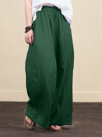 Women's solid color  linen loose wide-leg pants