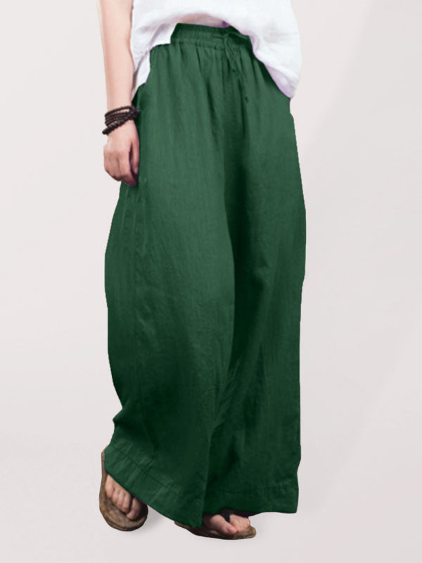 Women's solid color  linen loose wide-leg pants