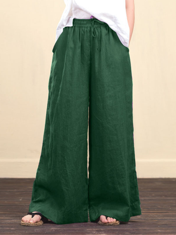 Women's solid color  linen loose wide-leg pants