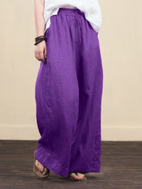 Women's solid color  linen loose wide-leg pants