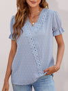 Women's woven V-neck polka-dot jacquard chiffon lace short-sleeved shirt