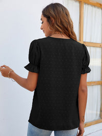 Women's woven V-neck polka-dot jacquard chiffon lace short-sleeved shirt