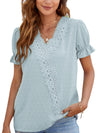 Women's woven V-neck polka-dot jacquard chiffon lace short-sleeved shirt