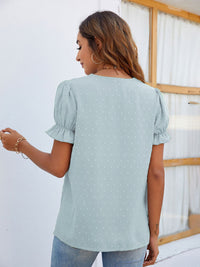 Women's woven V-neck polka-dot jacquard chiffon lace short-sleeved shirt