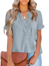 Women's woven V-neck polka-dot jacquard chiffon lace short-sleeved shirt