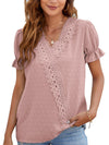 Women's woven V-neck polka-dot jacquard chiffon lace short-sleeved shirt