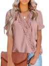 Women's woven V-neck polka-dot jacquard chiffon lace short-sleeved shirt