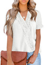 Women's woven V-neck polka-dot jacquard chiffon lace short-sleeved shirt