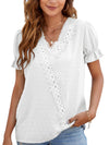 Women's woven V-neck polka-dot jacquard chiffon lace short-sleeved shirt