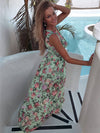 Elegant Floral Print Chiffon Dress Sleeveless Vacation Beach Slit Maxi Dress