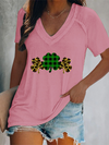 Women's V-neck clover print short-sleeved t-shirt