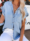 women's casual lapel denim short sleeve shirt