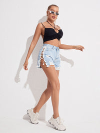 Women's Casual Sexy Lace-up Ripped Denim Shorts