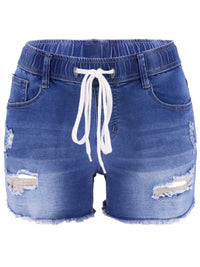 Women's casual slim all-match ripped denim shorts