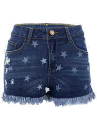 Women's Casual Fringe Pentagram Print High Waist Denim Shorts