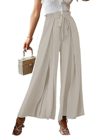 New bow loose high waist pleated wide leg pants with belt pants