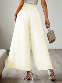 New bow loose high waist pleated wide leg pants with belt pants