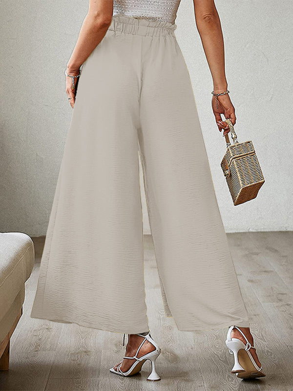 New bow loose high waist pleated wide leg pants with belt pants