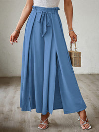 New bow loose high waist pleated wide leg pants with belt pants