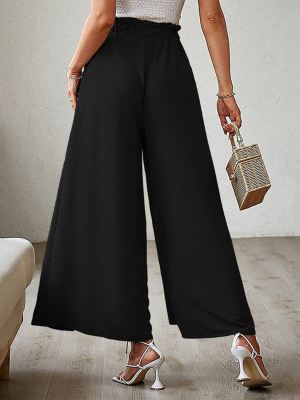 New bow loose high waist pleated wide leg pants with belt pants