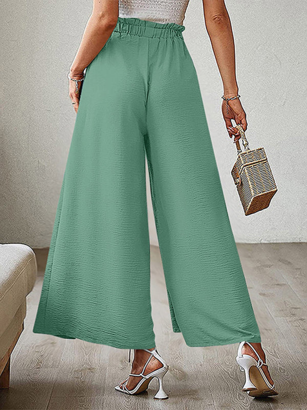 New bow loose high waist pleated wide leg pants with belt pants