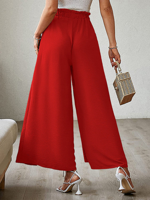 New bow loose high waist pleated wide leg pants with belt pants