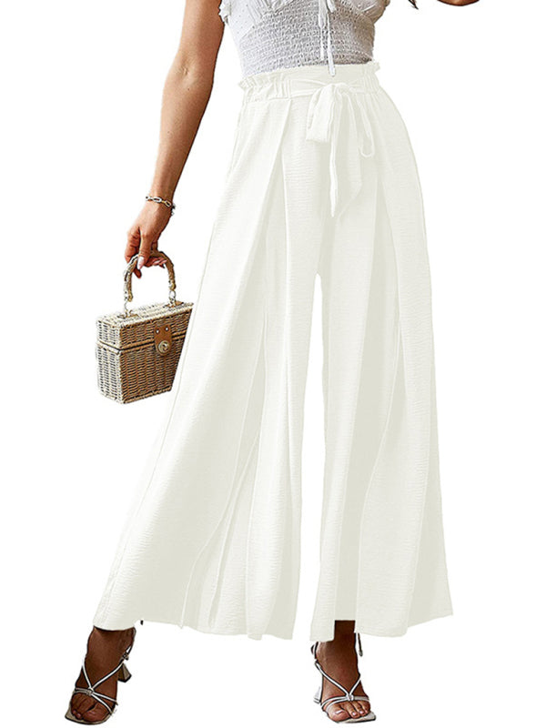 New bow loose high waist pleated wide leg pants with belt pants