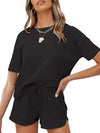 Women's Short Sleeve Loungewear Solid Color Casual Waffle Two-Piece Set