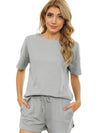 Women's Short Sleeve Loungewear Solid Color Casual Waffle Two-Piece Set