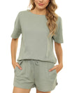 Women's Short Sleeve Loungewear Solid Color Casual Waffle Two-Piece Set