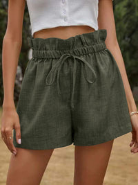 Women's Solid Color High Waist Lace Up Loose Wide Leg Shorts